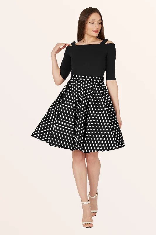 Cute mini skirts for fun party nights -Vintage Polka Dot Swing Skirt - Black