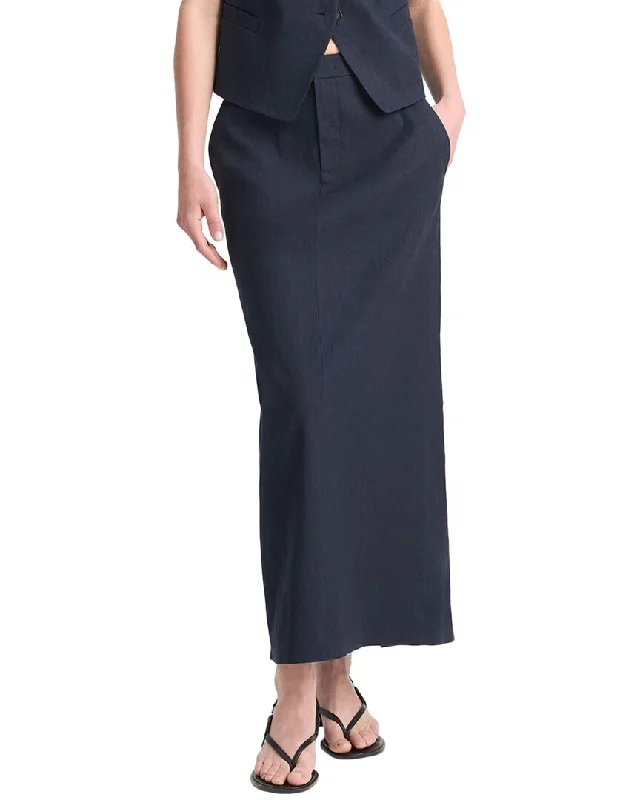 Gray Long Skirts for Subtle -Vince Mid Rise Linen-Blend Maxi Skirt