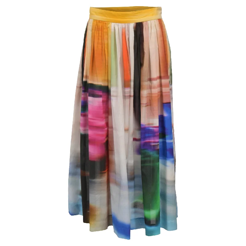 Denim Short Skirts for Trendy -Dries Van Noten Midi Pleated Print Skirt in Multicolor Cotton