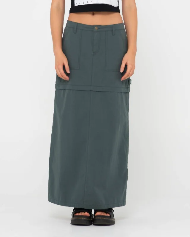 Layered Long Skirts for Volume -Billie Low-Rise Ripstop Zip Off Skirt In Army Green