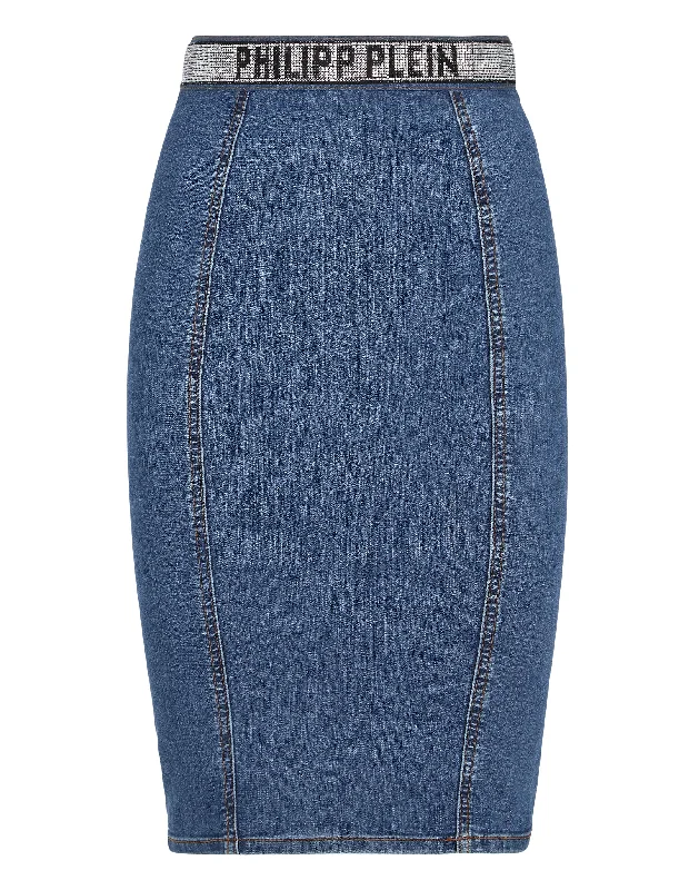 Polyester Long Skirts for Durable -Denim Super Stretch Skirt Philipp Plein TM