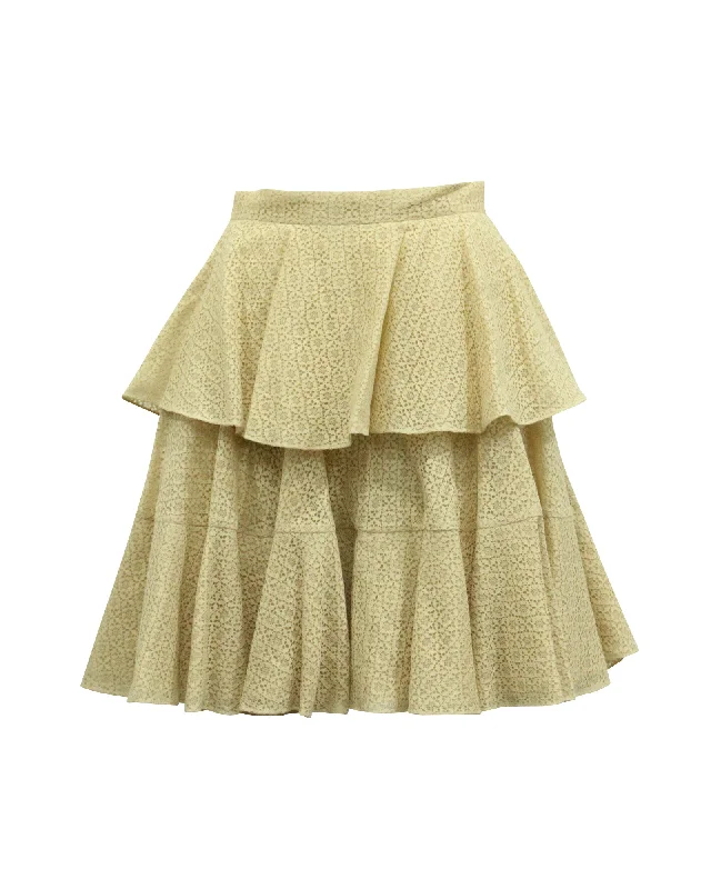 Minimalist Long Skirts for Simplicity -Alexander McQueen Ruffled Lace Tiered Skirt in Cream Cotton