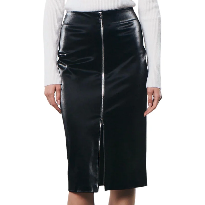 Flared Short Skirts for Flirty -Satin Finish Leather Skirt In Black