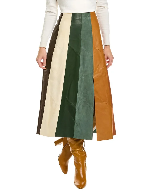 Leather Long Skirts for Luxury -Ferragamo Paneled Multicolor Leather & Suede Midi Skirt