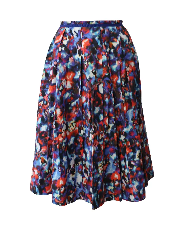 Green Long Skirts for Nature -Saloni Abstract Print Midi Skirt in Multicolor Cotton