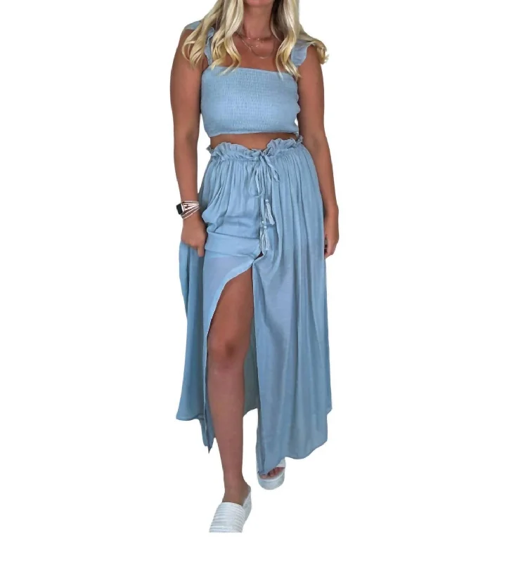 Pleated Short Skirts for Girly -My Dearest Maxi Skirt Set In Blue