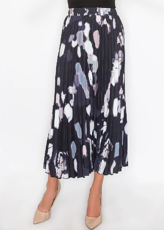 Linen Short Skirts for Breathable -Abstract Pleated Black Midi Skirt