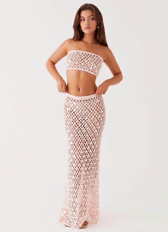 Layered Short Skirts for Fun -Evissa Crochet Maxi Skirt - Pink