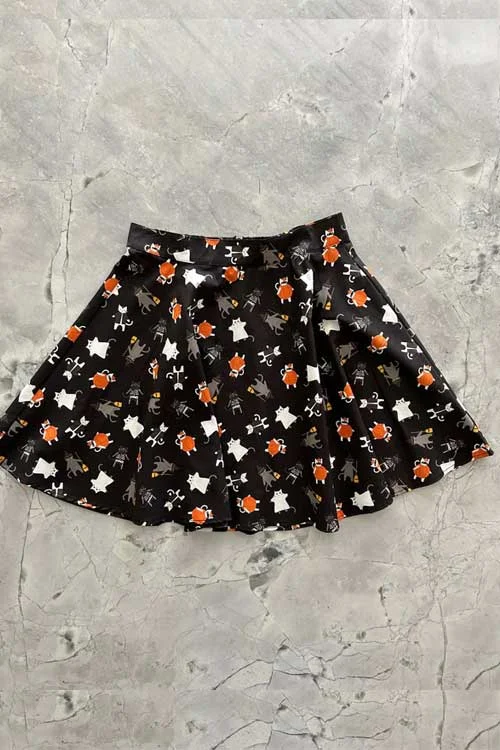 Pleated midi skirts for elegant everyday looks -Retrolicious Skater Skirt in Spooky Cats Halloween Print