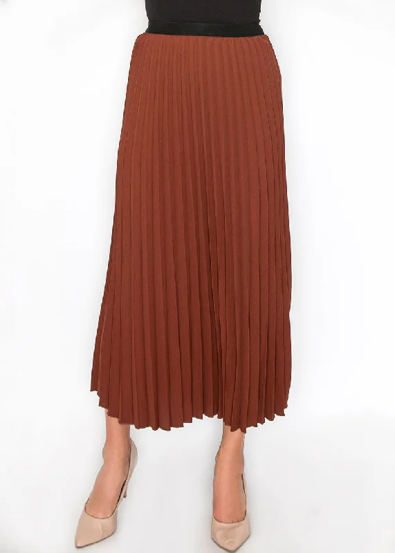 Spandex Short Skirts for Fit -Classic Pleated Rust Midi Skirt