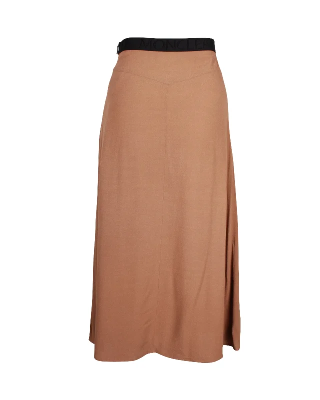 Long Skirts for Dinner Dates -Moncler Flared A-Line Midi Skirt in Brown Viscose