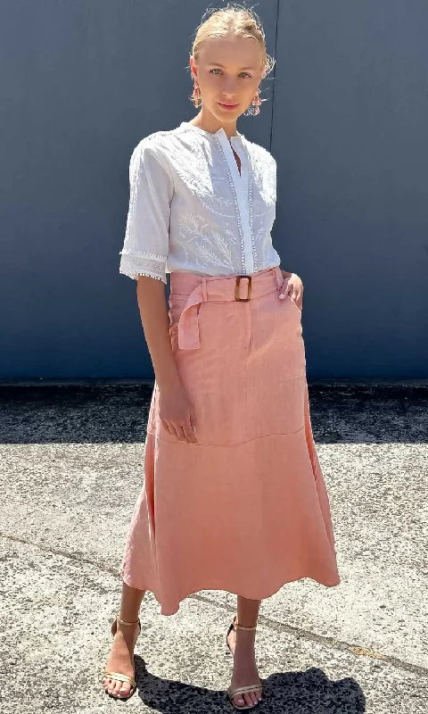 High-waisted skirts for slimming chic style -HOSS Century Linen Skirt - Apricot