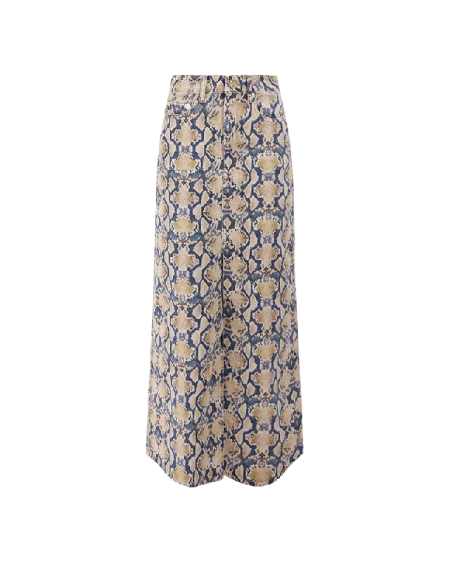 Vintage skirts for retro-inspired fashion vibes -Snakeskin Print Denim Maxi Slit Skirt