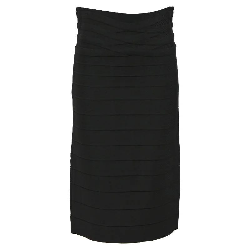 Ethnic Long Skirts with Tribal Design -Herve Leger Bandage Pencil Skirt in Black Rayon