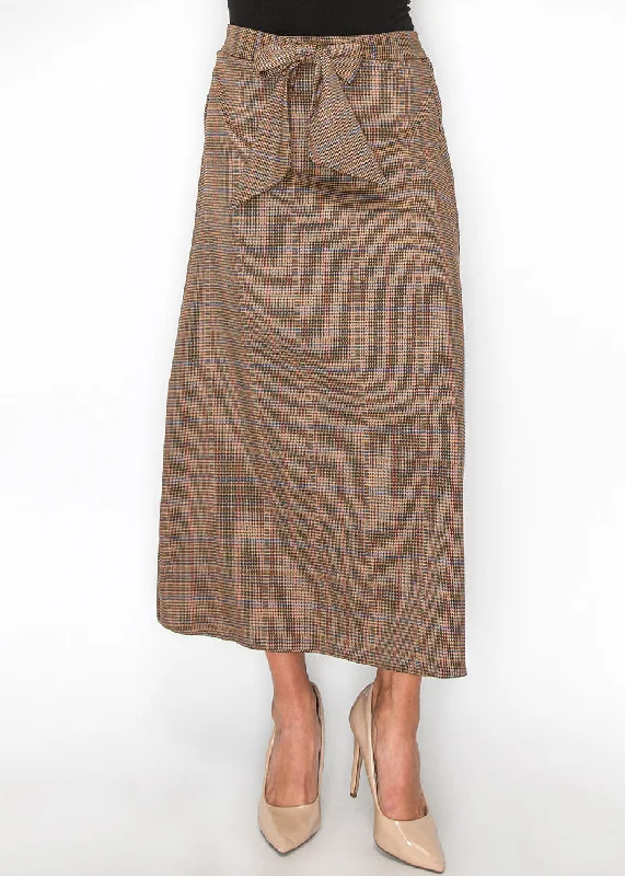 Skort Short Skirts for Practical -Plaid Tie-Front Midi Skirt