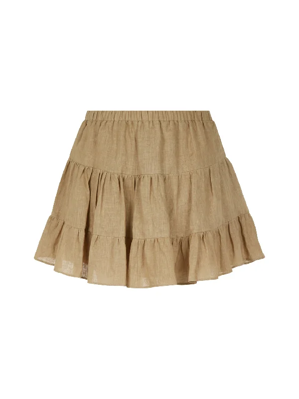 Long Skirts for Travel Adventures -Tiered Mini Linen Skirt