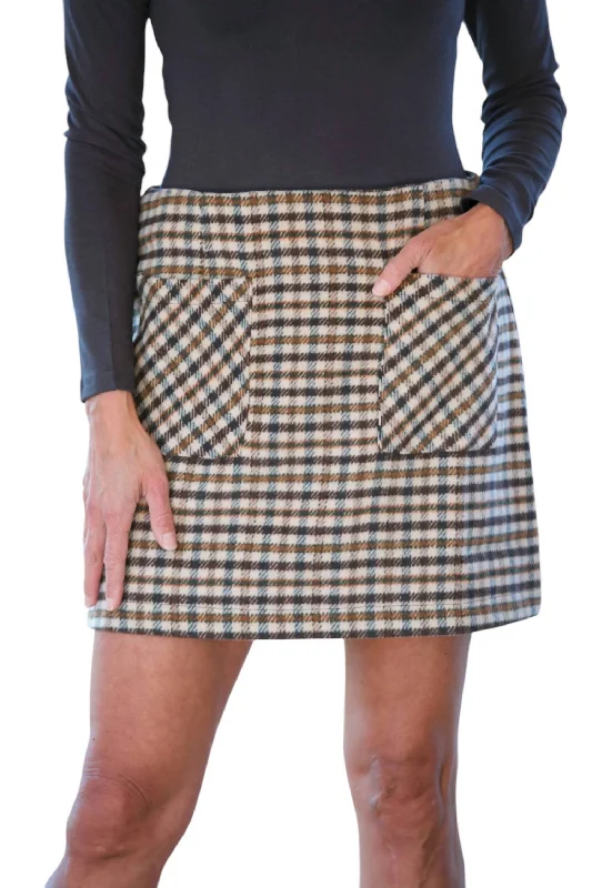 Denim Long Skirts for Casual -Lilith Plaid Mini Skirt In Brown Multi