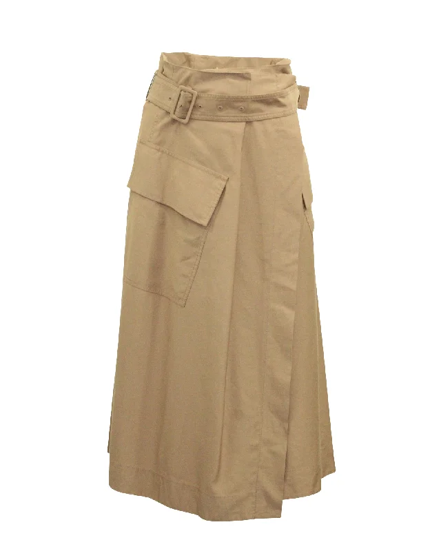 Denim Short Skirts for Trendy -Vince High Rise Belted Midi Skirt in Brown Viscose