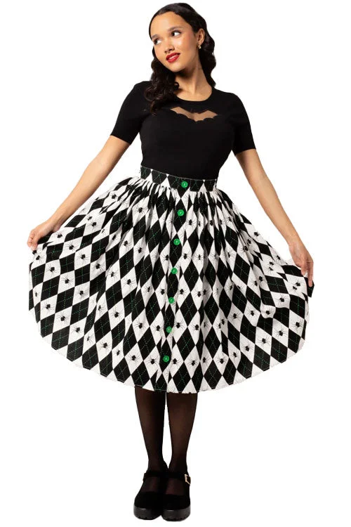 Vintage pencil skirts for nostalgic chic -Hell Bunny Regina Circle Skirt with Harlequin Spider Design Halloween