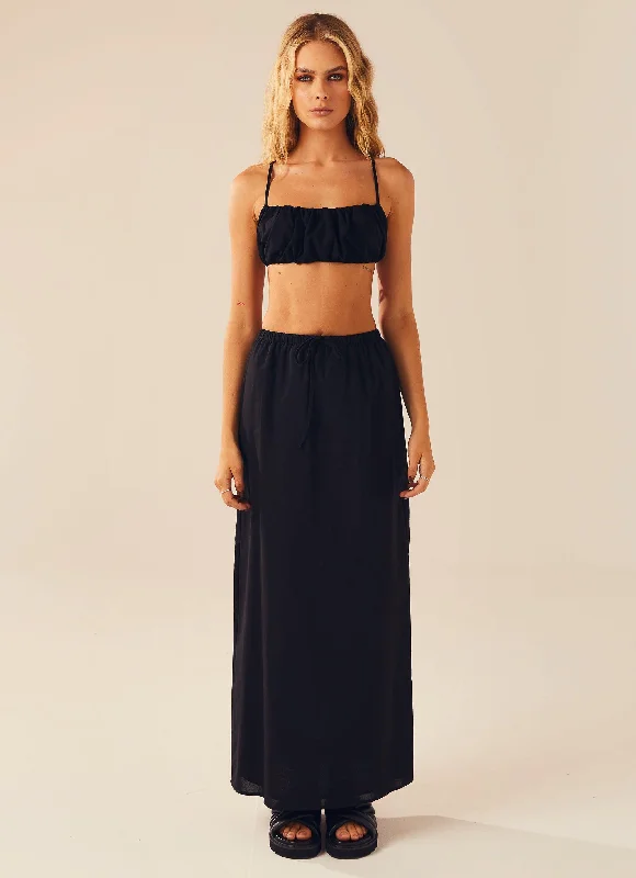 Long Skirts for Cultural Events -Sicilian Sun Maxi Skirt - Black