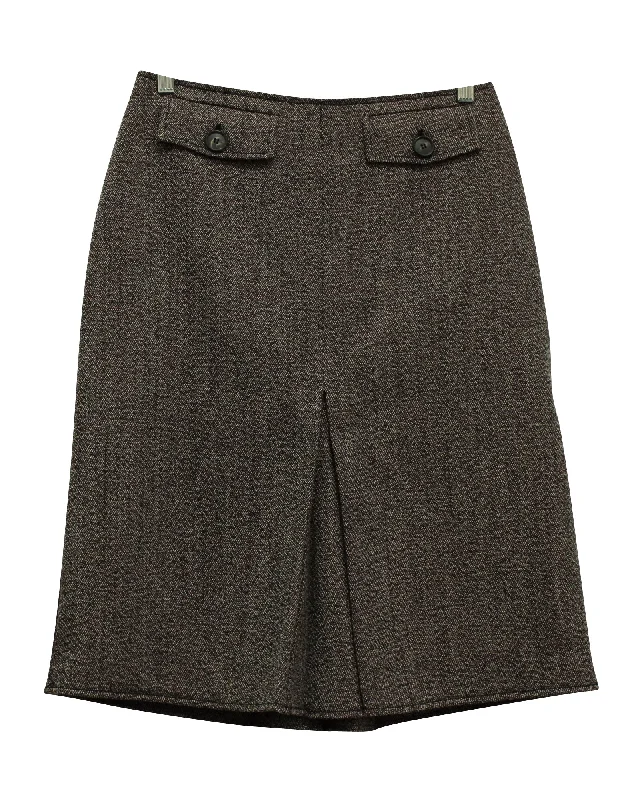 Long Skirts for Resort Wear -Victoria Beckham A-Line Skirt with Pockets in Brown Wool