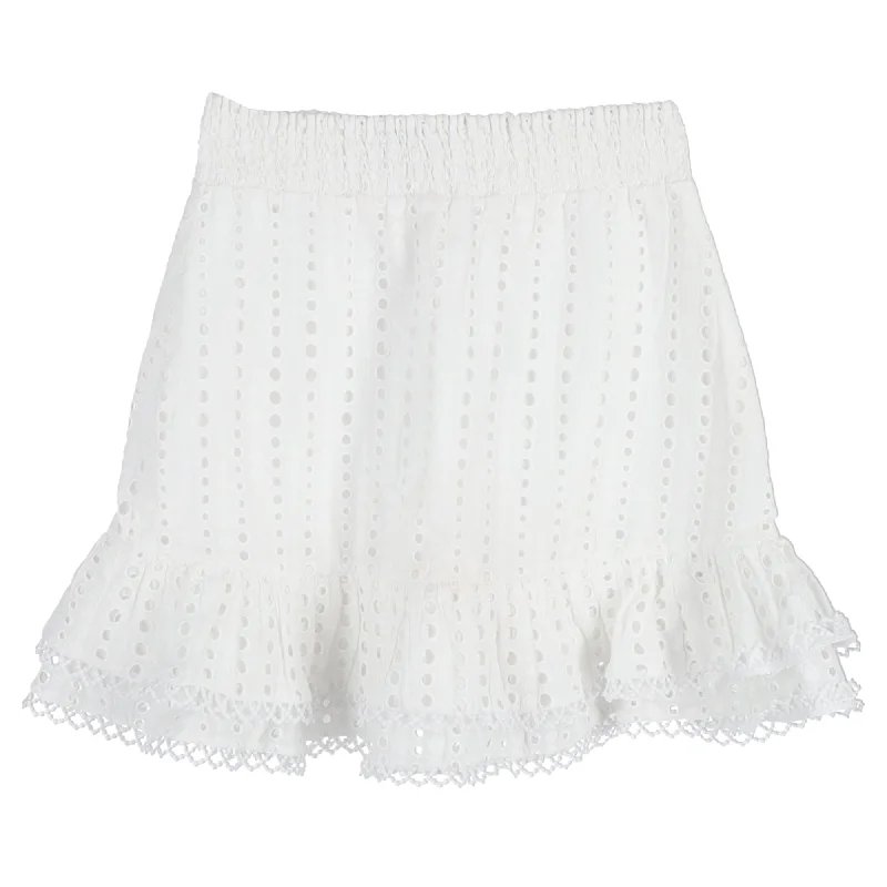 White Long Skirts for Pure -Charo Ruiz Ruffle Mini Skirt in White Embroidered Cotton