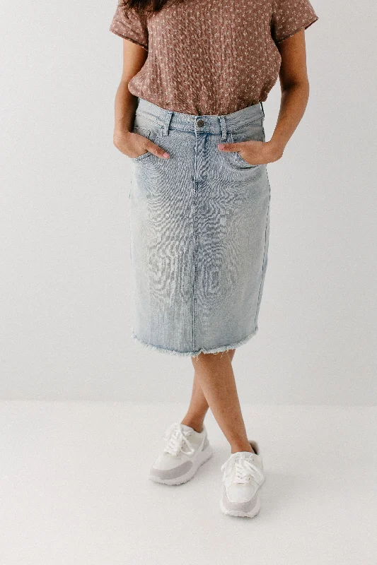 Casual skirts with relaxed fit comfort -'Lily' Light Denim Knee Length Skirt FINAL SALE