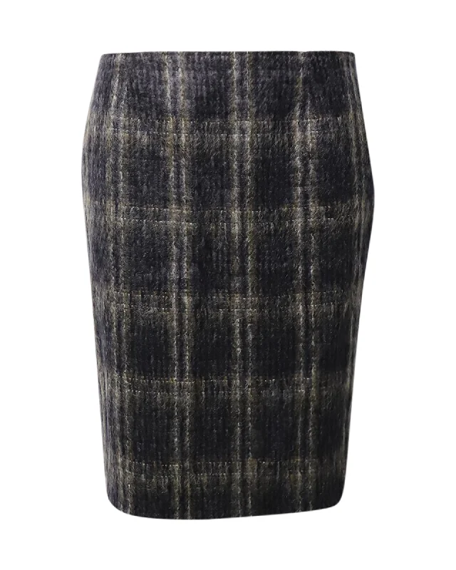 Pink Long Skirts for Feminine -Max Mara Plaid Knee-Length Skirt in Grey Mohair