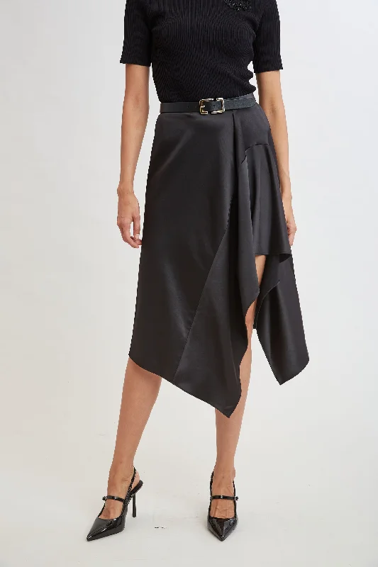 Casual linen skirts for breezy days -Asymmetric Hem Satin Midi Skirt