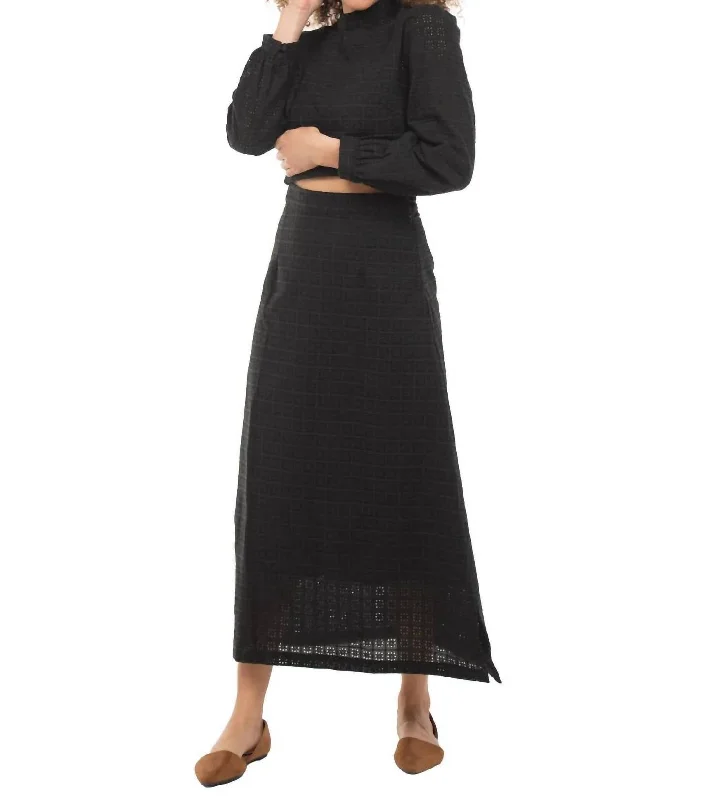 Wool Long Skirts for Warmth -Georgia Skirt In Black Eyelet