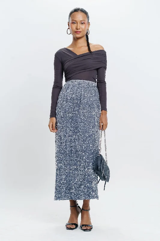 Vintage pencil skirts for nostalgic chic -Navy Blue Sequin Skirt