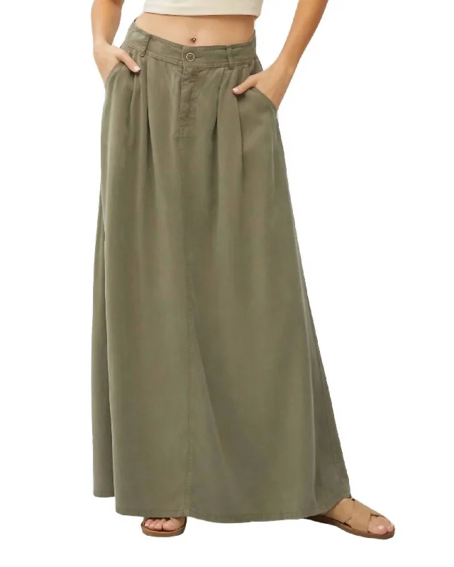 Gothic Long Skirts with Dark Tone -High Rise Full Length Tencel Skirt In Olive