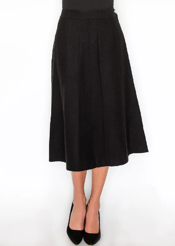 High-waisted Short Skirts for Shape -Black Pleated Knit Midi Skirt