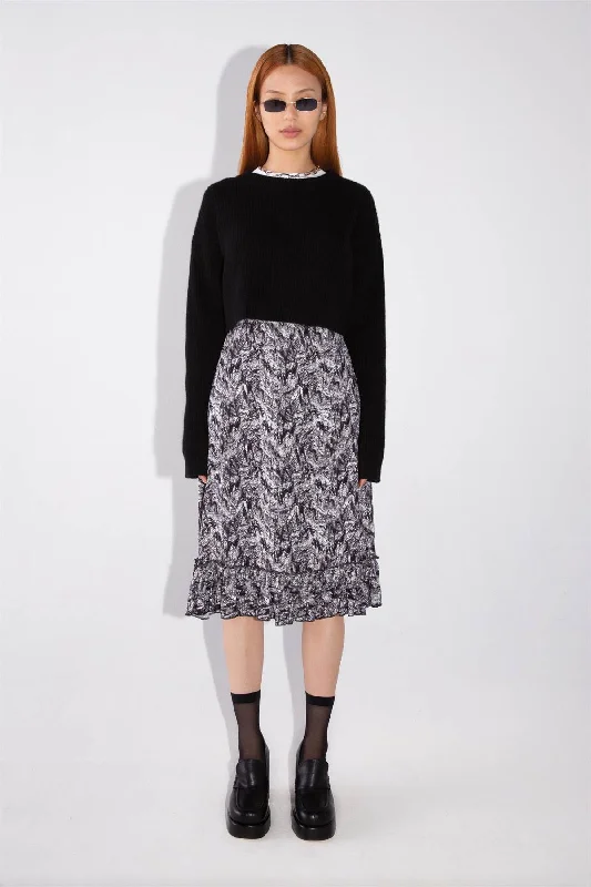 Classic black skirts for versatile outfit pairing -Ruffled Knee Length Skirt