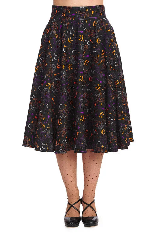 Lightweight cotton skirts for summer ease -Banned All Hallows Cat Swing Skirt with Pockets Halloween