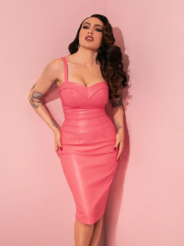 High-waisted skirts for slimming chic style -FINAL SALE - Bad Girl Pencil Skirt in Flamingo Pink Vegan Leather - Vixen by Micheline Pitt