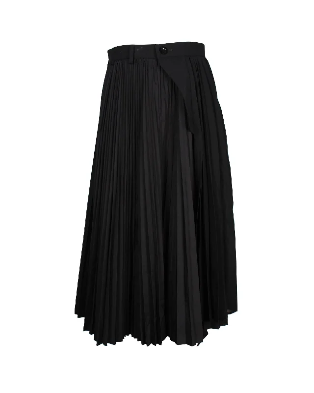 Long Skirts for Office Wear -Sacai Electric Pleated Midi Skirt in Black Polyester