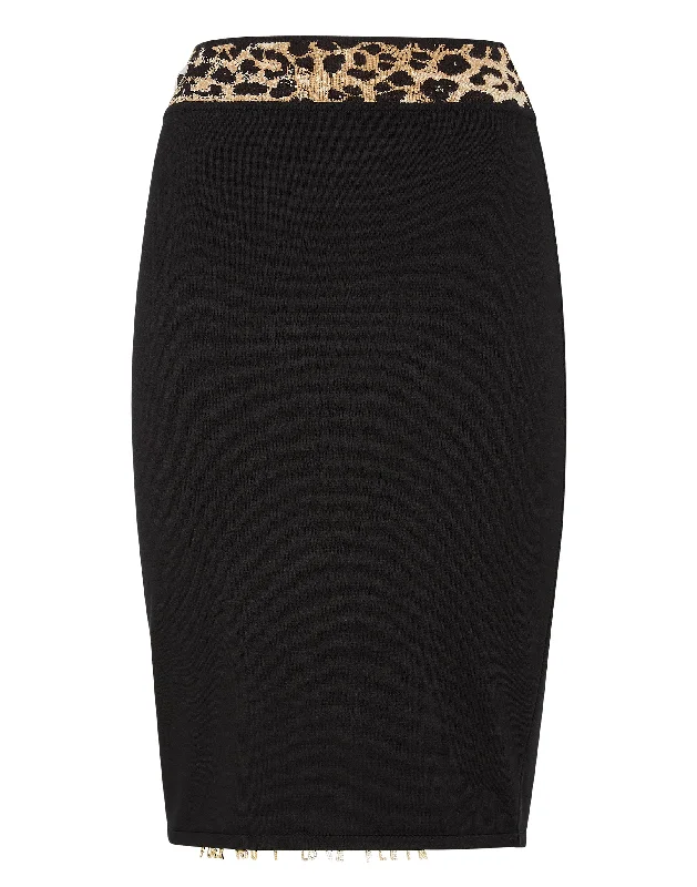 Black Long Skirts for Versatile -Knit Skirt Leopard