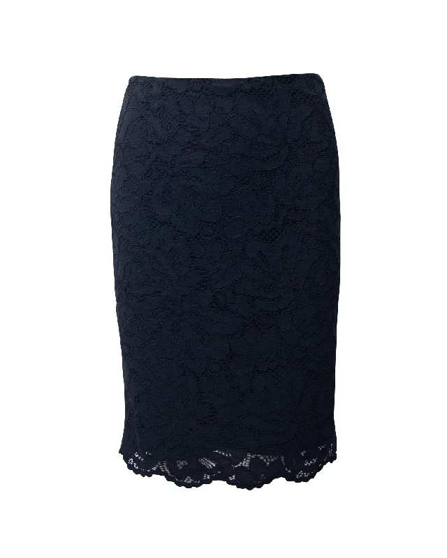 High-waisted Short Skirts for Shape -Sandro Paris Lace Pencil Skirt in Black Cotton