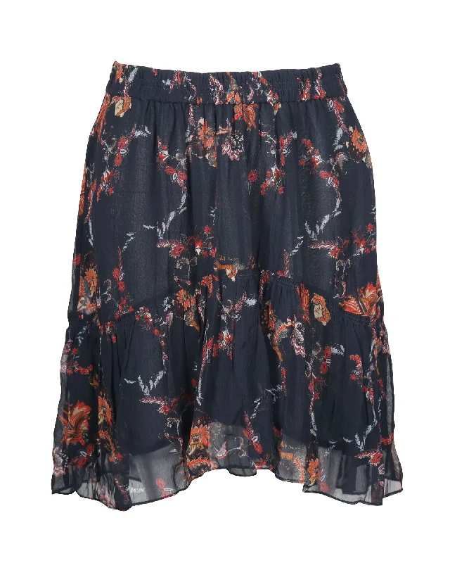 Skort Short Skirts for Practical -Iro Floral Tiered Midi Skirt in Black Viscose