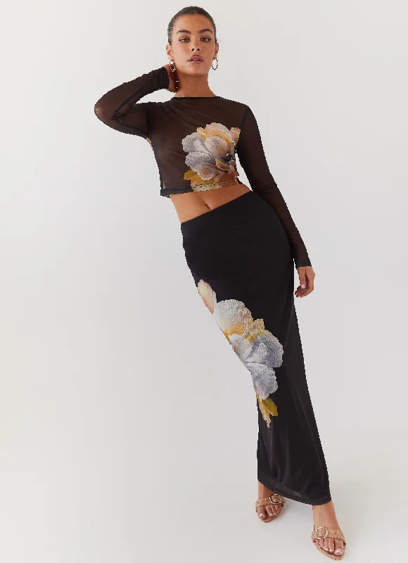 Polyester Long Skirts for Durable -Chain Reaction Mesh Maxi Skirt - Black Orchid