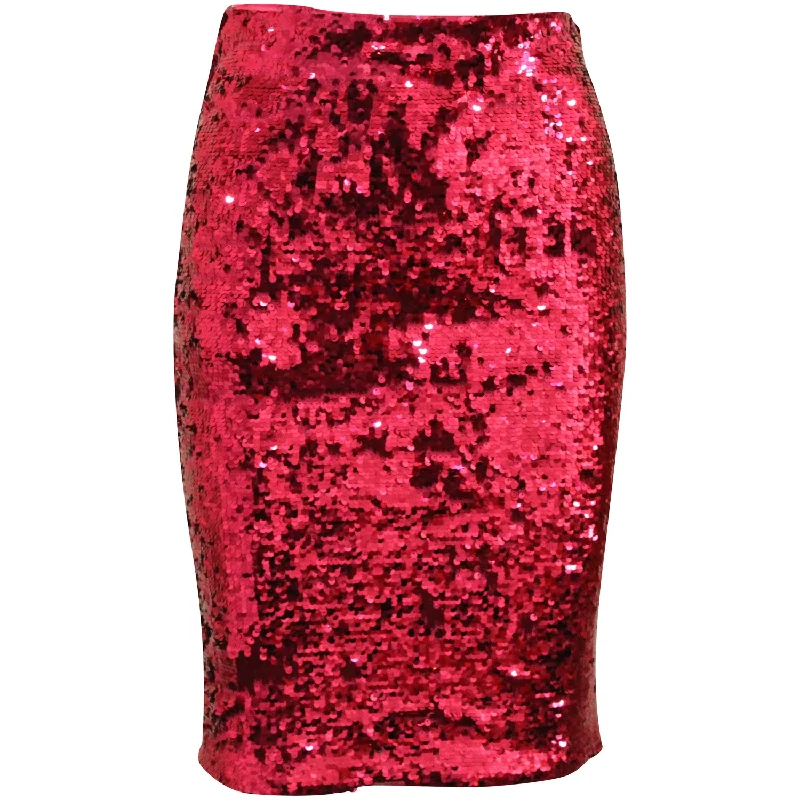 Yellow Long Skirts for Bright -Alice & Olivia Ramos Sequin Pencil Skirt in Fuchsia Pink Polyester