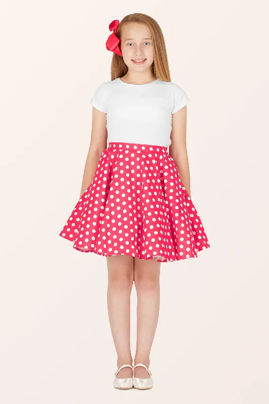 Lightweight skirts with airy fabric weave -Kids Polka Dot Swing Skirt - Pink