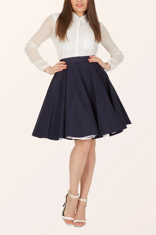 Soft skirts with plush cotton lining -Vintage Clarity Swing Skirt - Midnight Blue