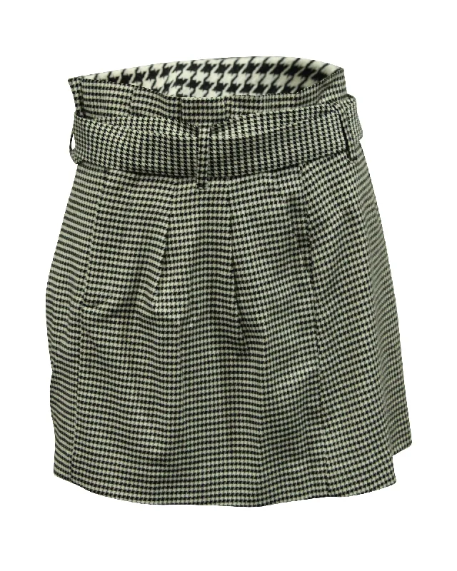 Satin Short Skirts for Shiny -Alice & Olivia Houndstooth Belted Mini Skirt in Black/White Viscose