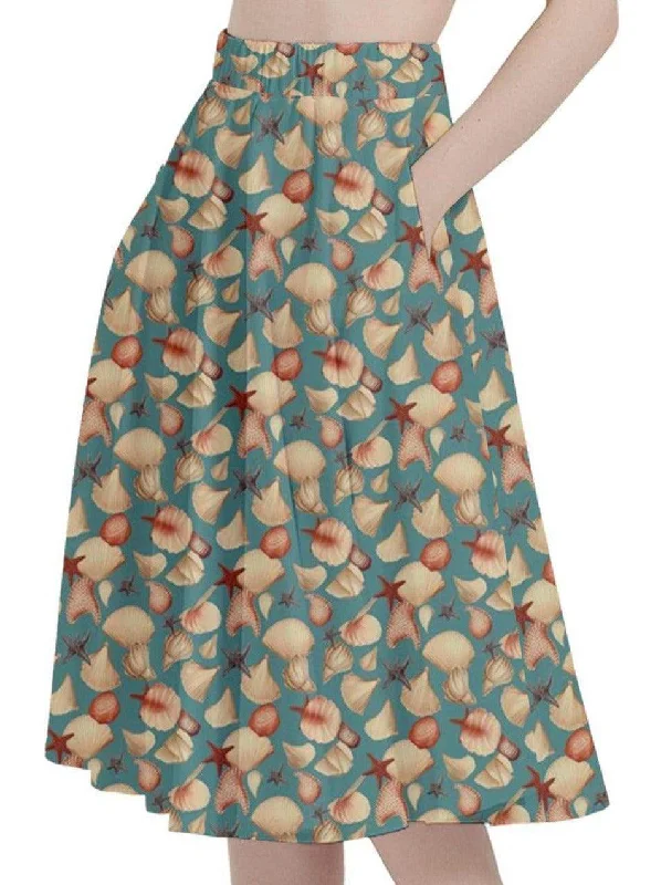 Ruffled midi skirts for delicate feminine touch -Vintage Seashells Full Circle Skirt