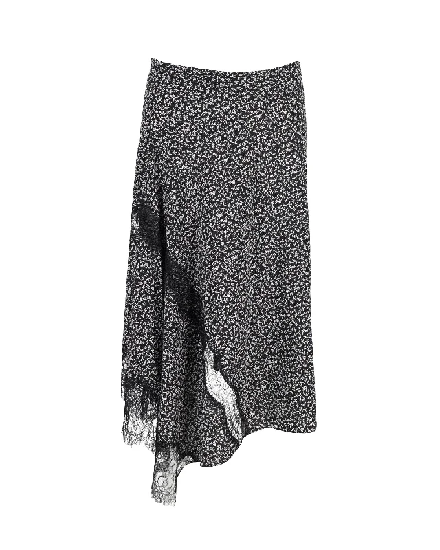 Gray Long Skirts for Subtle -Joseph Lace-Trimmed Floral Midi Skirt in Black Silk