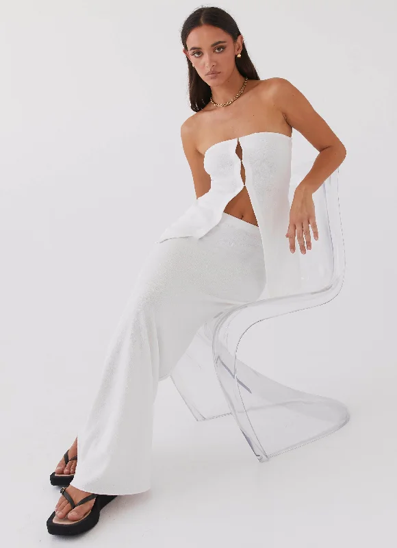 Long Skirts for Graduation -Delicate Lady Knit Maxi Skirt - White