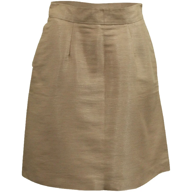 Long Skirts for Bridesmaids -Valentino In-seam Pockets A-Line Skirt in Beige Silk