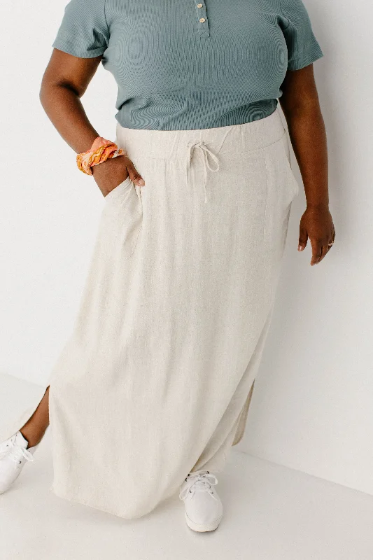 Wrap maxi skirts for versatile styling options -Plus 'Winslet' Waist Tie Maxi Skirt in Natural FINAL SALE